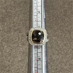 David Yurman Sterling & 18k 14mm Smoky Quartz & Diamond Albion Ring